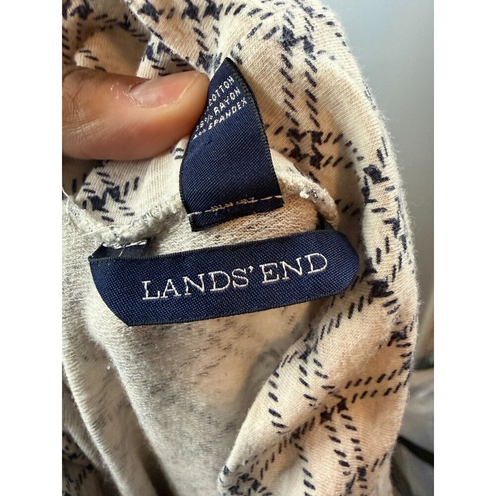 Lands End Womens Plaid Mock Neck Long Sleeve Shirt Size L 14-16 Beige & Navy - Picture 4 of 5
